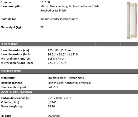 Oglinda decorativa LUX Pierce, alama periata 80x220cm 115190 HZ