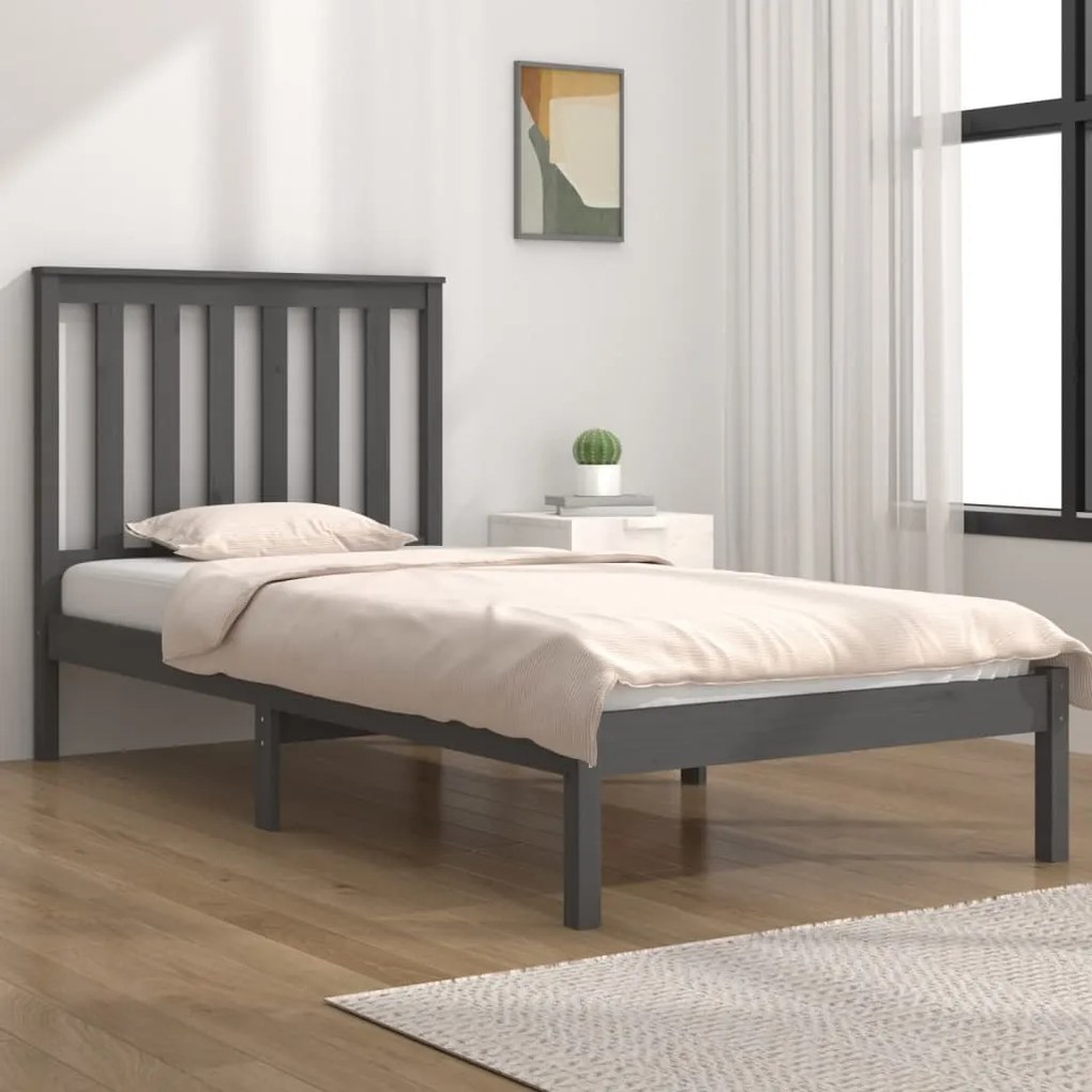 3103810 vidaXL Cadru de pat single, gri, 90x190 cm, lemn masiv de pin
