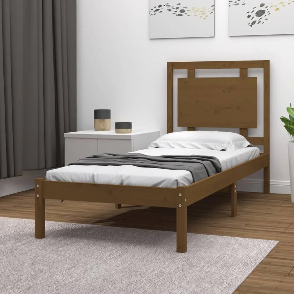 3105498 vidaXL Cadru de pat mic single, maro miere, 75x190 cm, lemn masiv