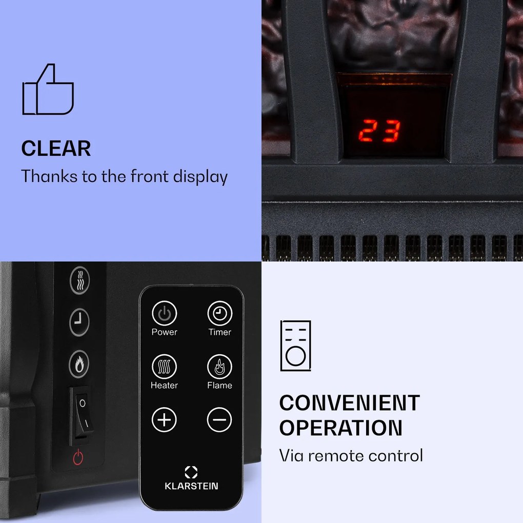 Klarstein Kamini FXL 2G Șemineu electric Inserție șemineu 1800 W iluzie de flacără 3D LED