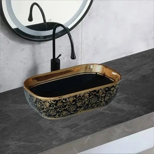 Lavoar Ceramic Premium Oval – Gold & Black G519