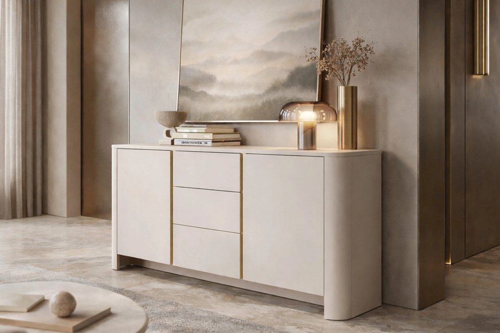 Comodă Sorrenti 168 cm cu sertare - cashmere / auriu