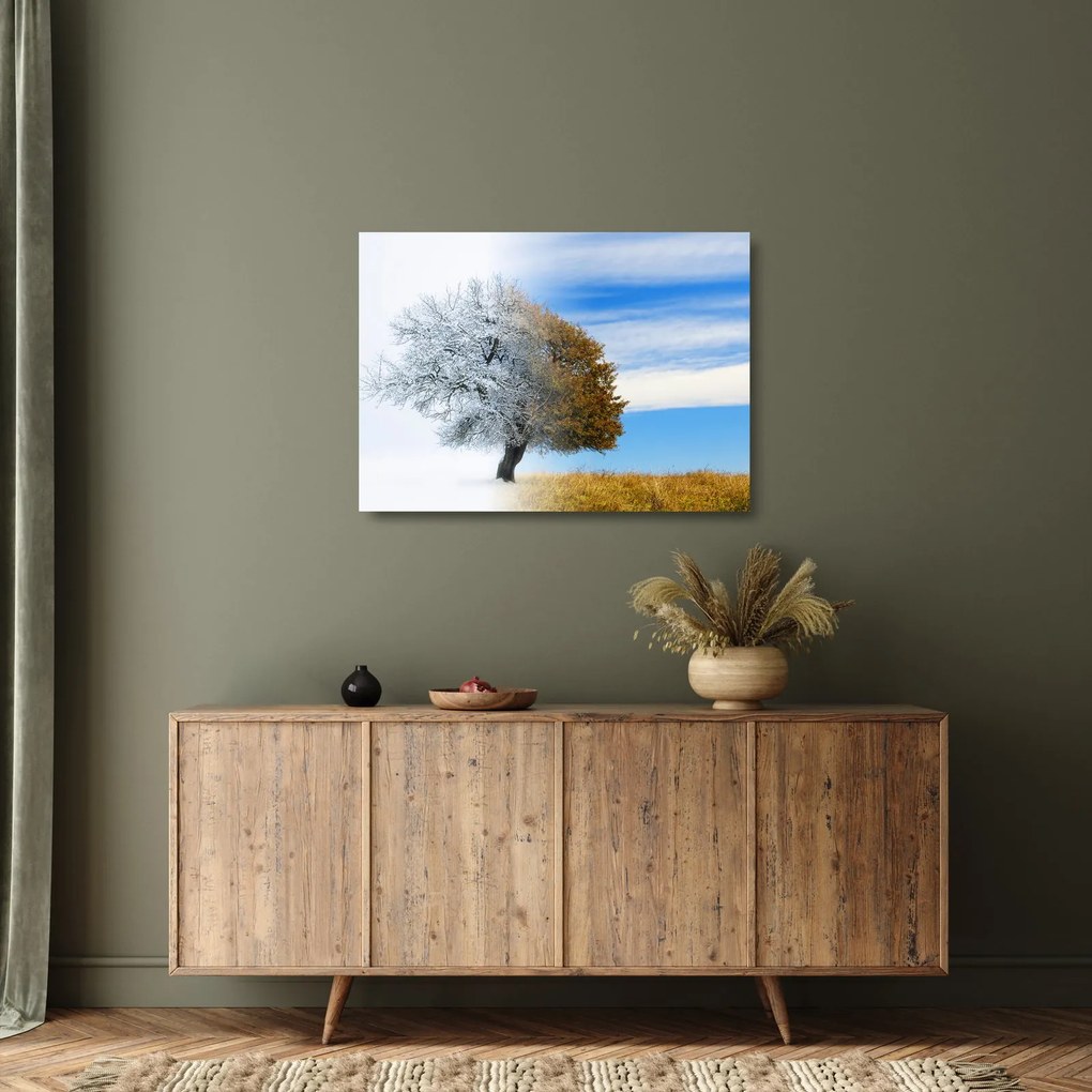 Tablou pe sticlă - Schimbarea anotimpurilor (70x50 cm)