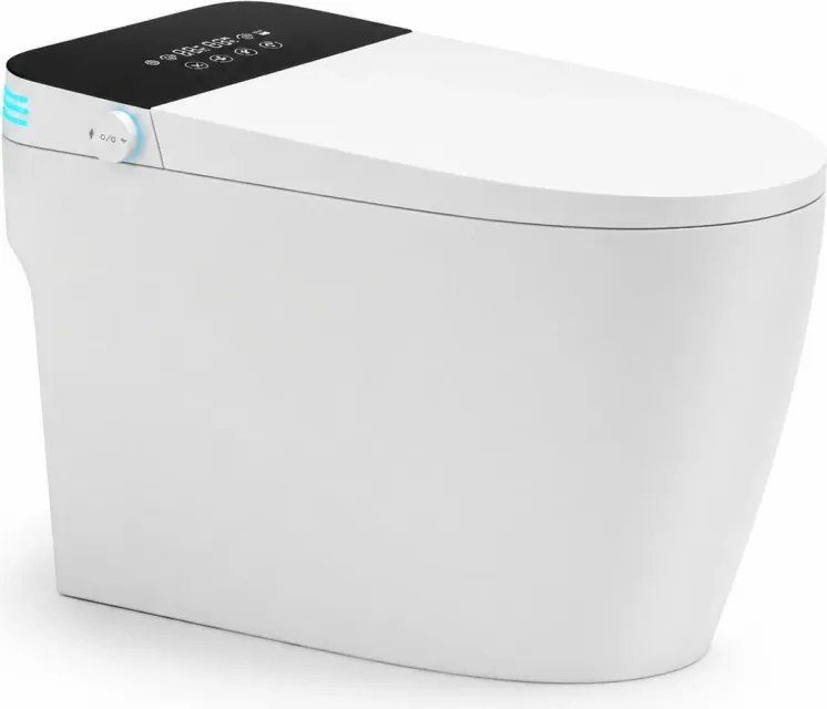 Smart WC R02 – Vas de Toaletă Inteligent cu rezervor integrat, deschidere automată, spălare cu apă caldă, uscare, senzor de picior, capac cu încălzire, afișaj LED, evacuare P-Trap, Alb/Negru