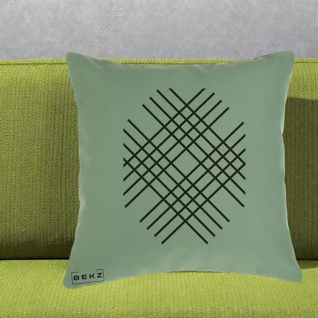 Perna Decorativa Geometric Grid, 40x40 cm, Verde, Husa Detasabila, Perna Inclusa, BEKZ®