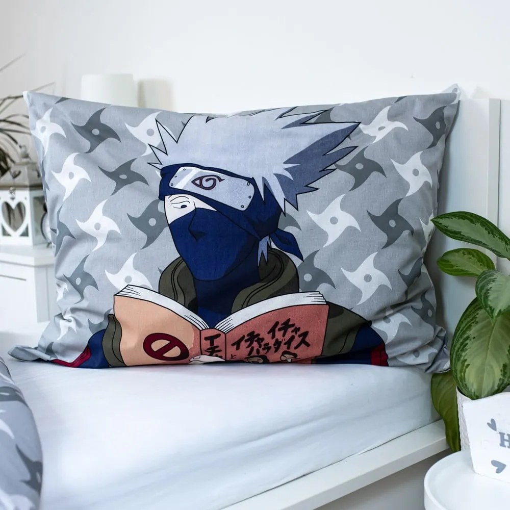 Lenjerie de pat pentru copii din bumbac pentru pat de o persoană 140x200 cm Naruto "Grey" – Jerry Fabrics