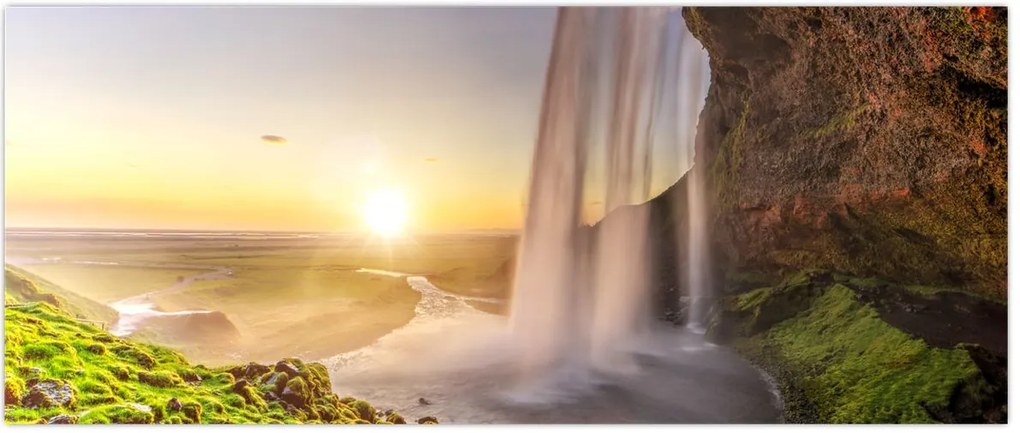 Tablou - Seljalandsfoss din spatele peșterii (120x50 cm)