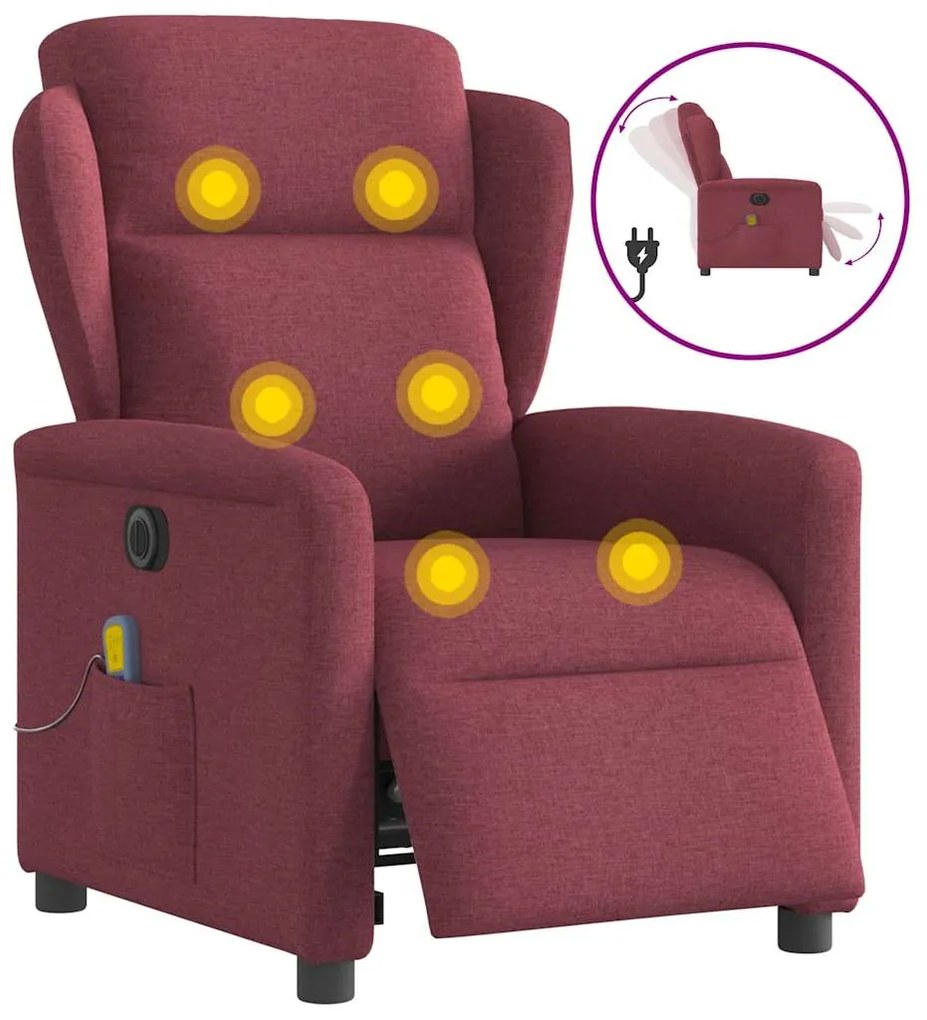 vidaXL Fotoliu electric de masaj rabatabil, roșu vin, textil