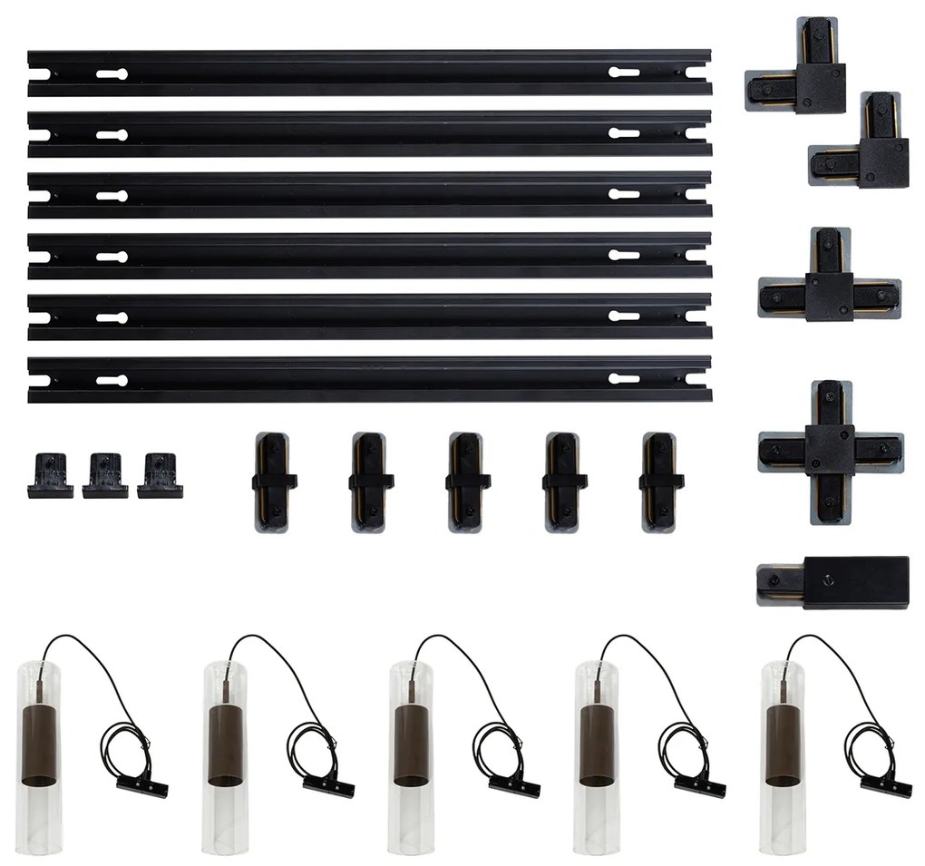 Sistem modern de iluminat pe șină cu 5 pendule bronz închis monofazat - Iconic Lloyd