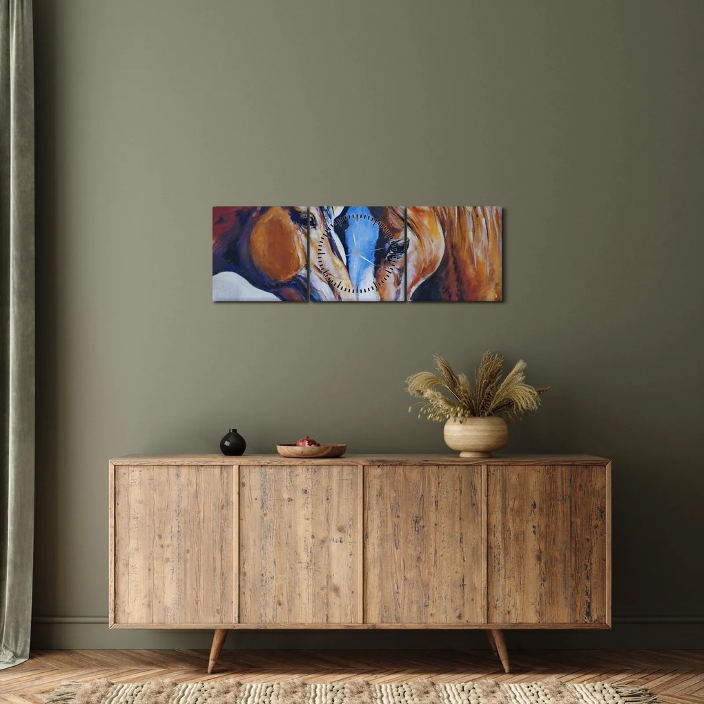 Tablou - Caii îndrăgostiți (cu ceas) (90x30 cm)