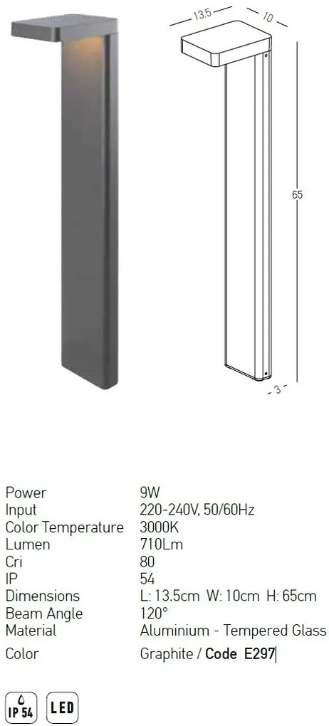 Stalp LED iluminat exterior modern IP54 Hugo H-65cm