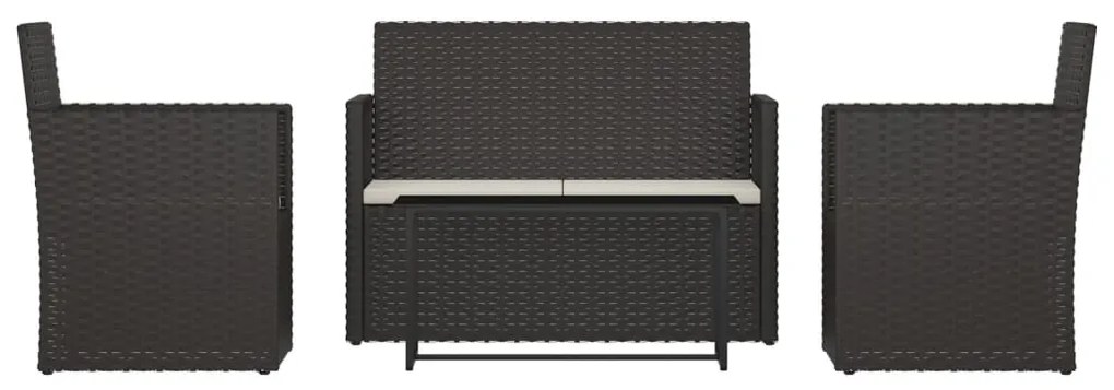 Set mobilier de exterior cu perne, 4 piese, negru, poliratan