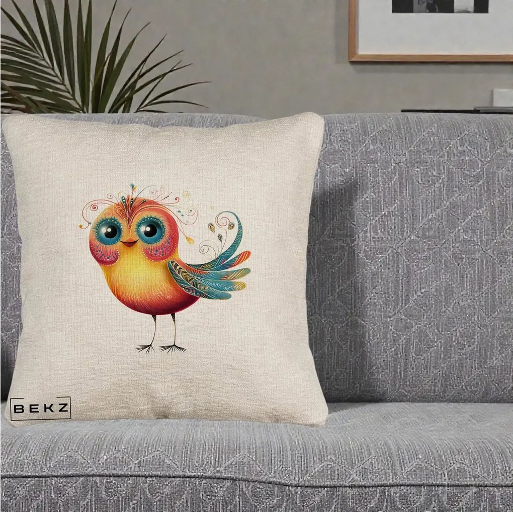 Perna Decorativa Pasare Vibranta cu Aripi Ornamentale, 40x40 cm, Bej Canapea, Husa Detasabila, Perna Inclusa, BEKZ®