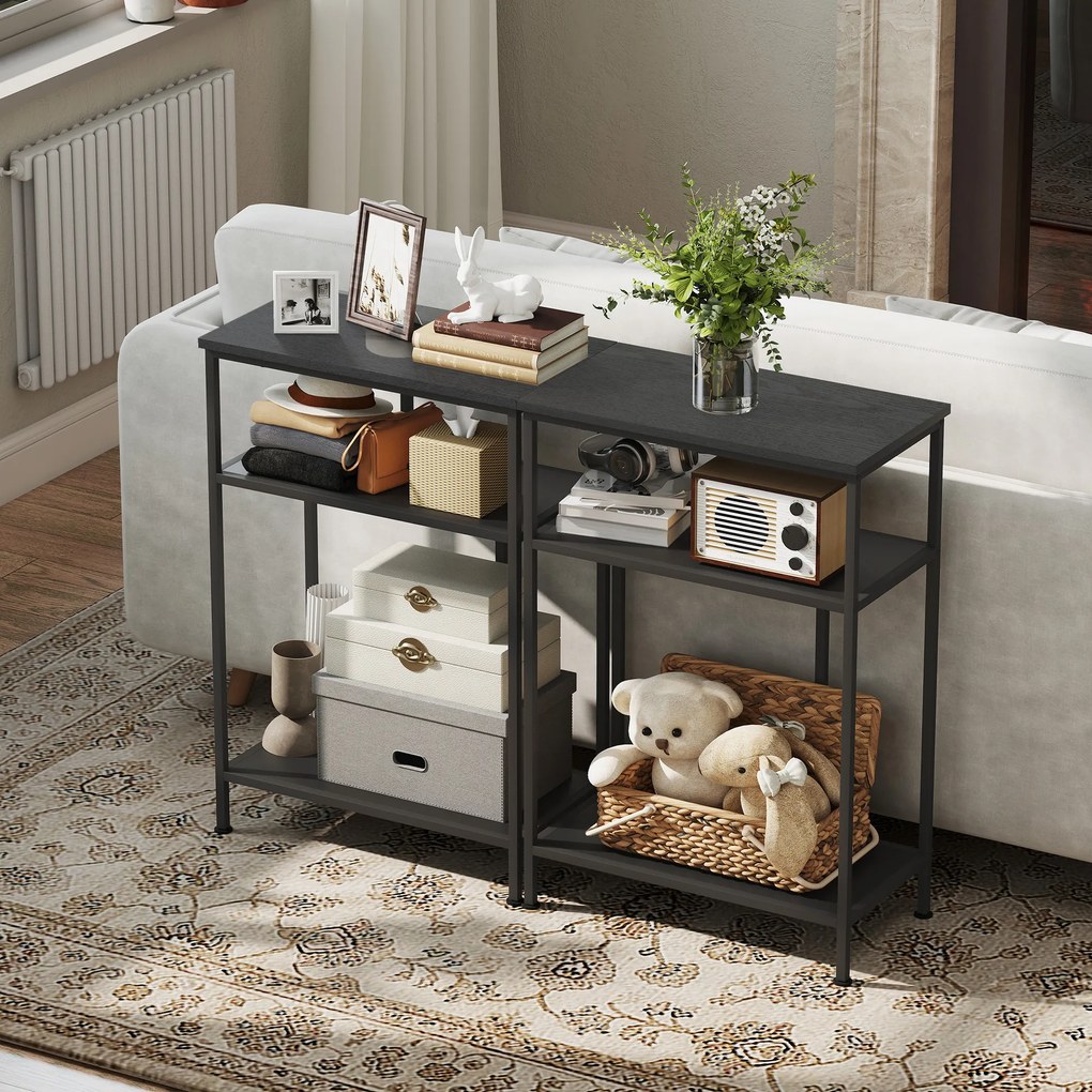HOMCOM Consolă cu 3 Rafturi din Metal și Lemn, 55x30x81 cm, Negru | Aosom Romania