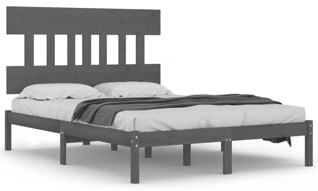 3104750 vidaXL Cadru de pat, gri, 160x200 cm, lemn masiv