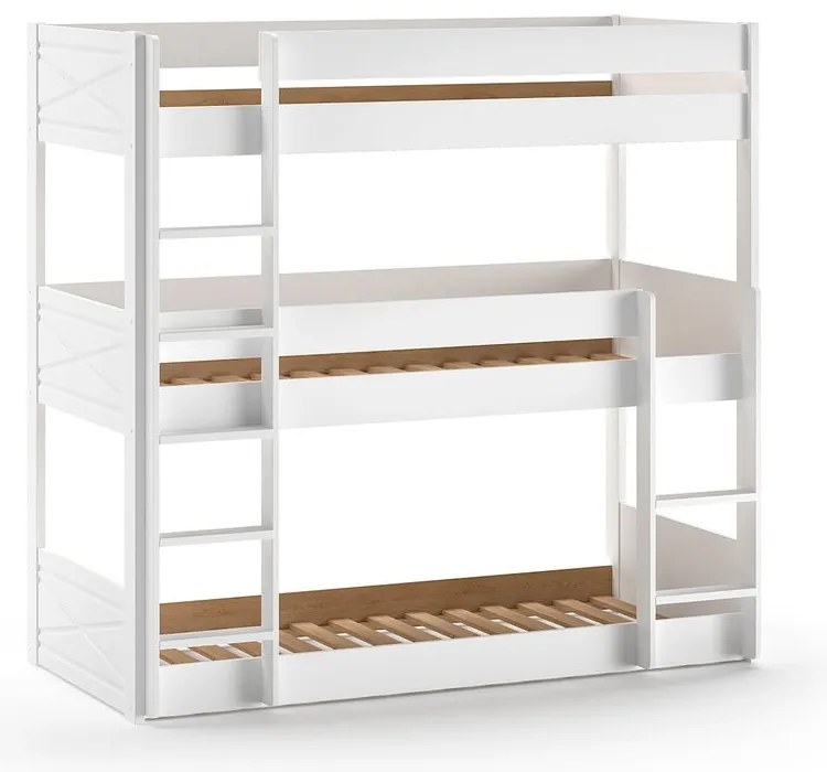 Pat pentru copii alb supraetajat din lemn masiv de pin 90x200 cm Scott – Vipack