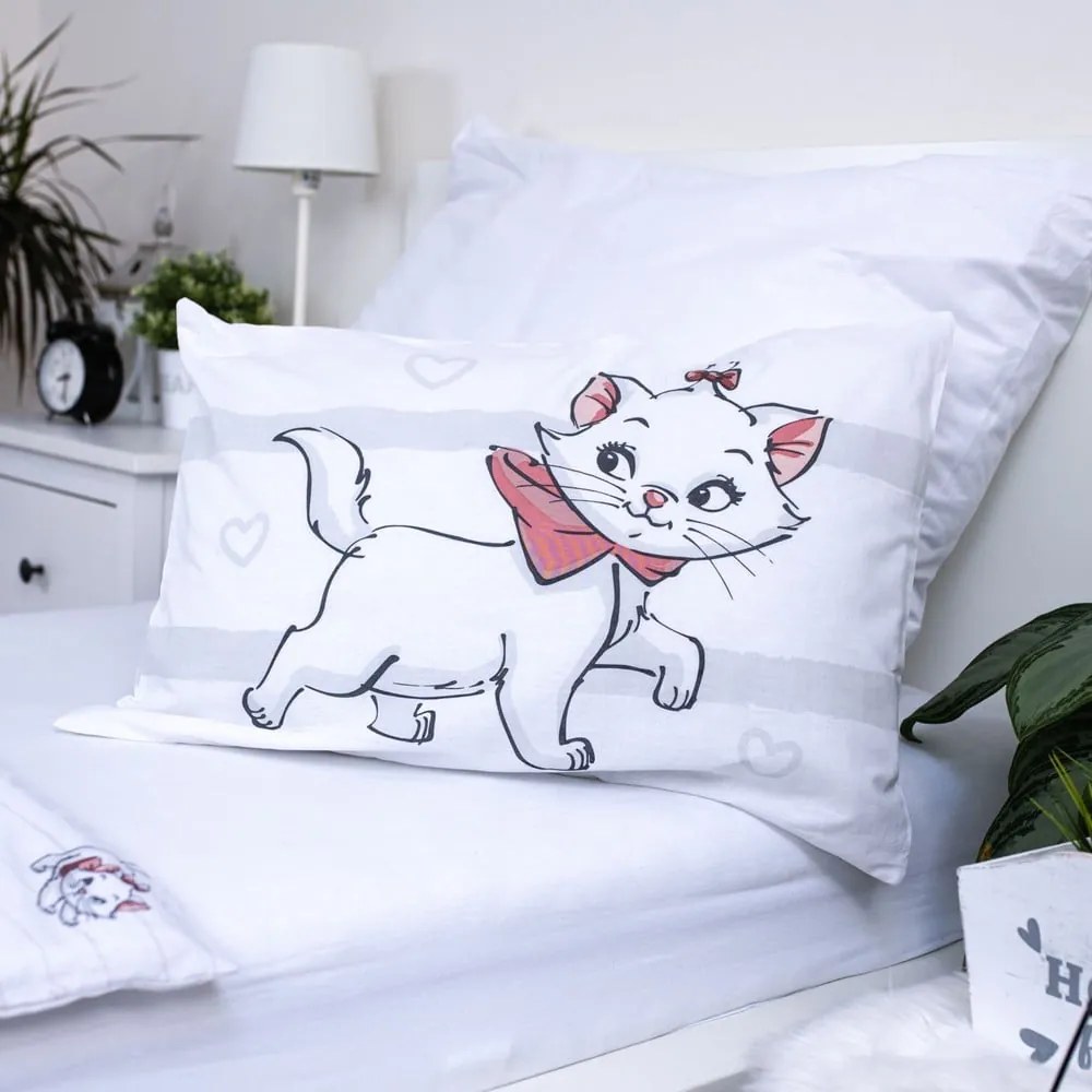 Lenjerie de pat pentru copii albă din bumbac pentru pătuț 100x135 cm Marie Cat "Bow" – Jerry Fabrics