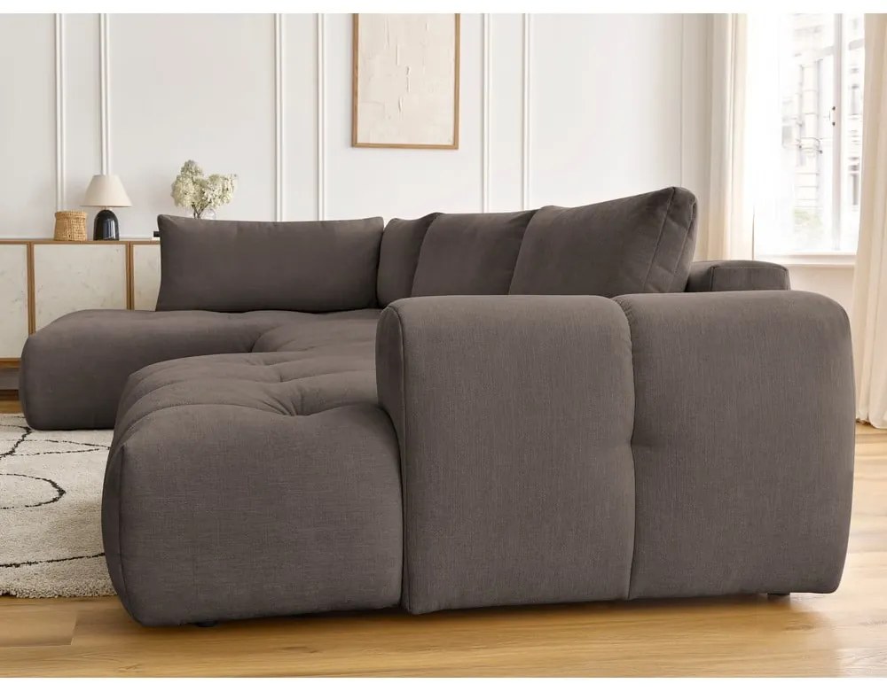 Colțar taupe extensibil/cu spațiu de depozitare (cu colț pe partea stângă/în formă de "U") Fuji – Bobochic Paris