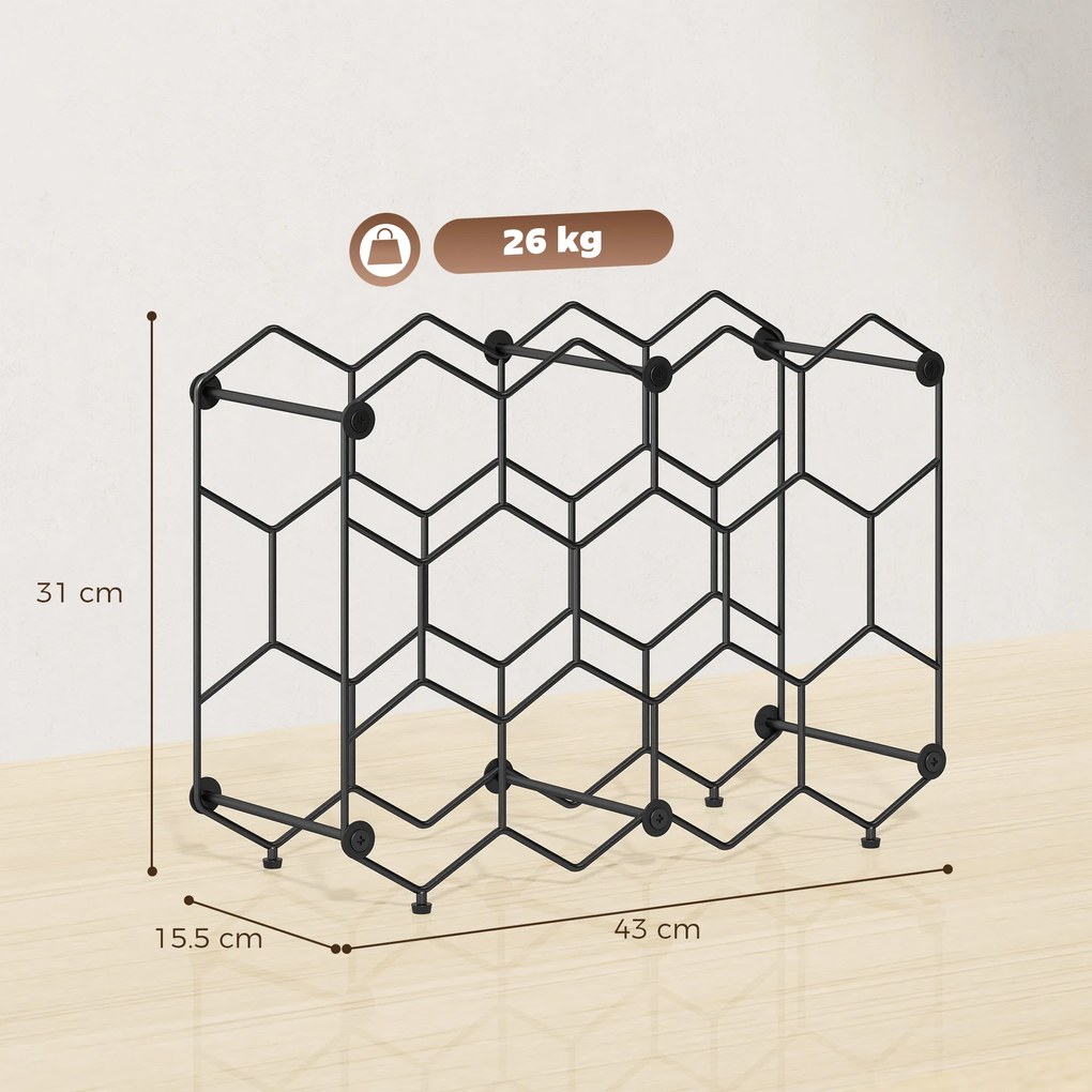 HOMCOM Suport pentru sticle Design geometric în fagure, Negru | Aosom Romania