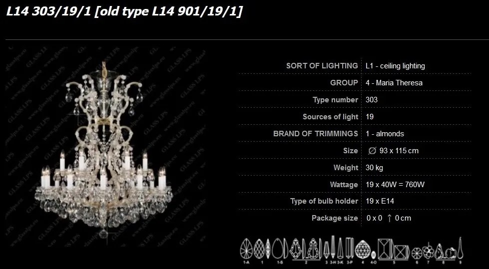 Candelabru 19 brate Maria Theresa cristal Bohemia L14 303/19/1