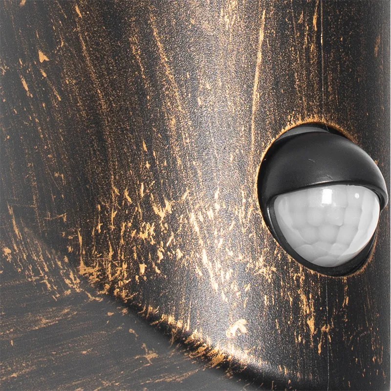 Aplică de perete pentru exterior aur antic IP54 cu senzor de mișcare - Kiki