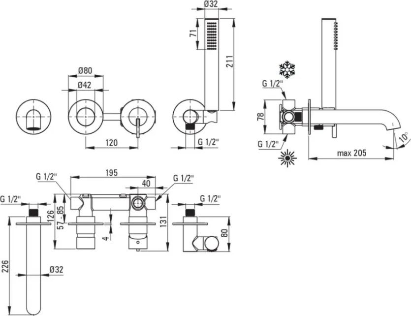 🛁 Baterie cadă încastrată SILIA, cu set de duș, finisaj cromat – Cod BQS_018P