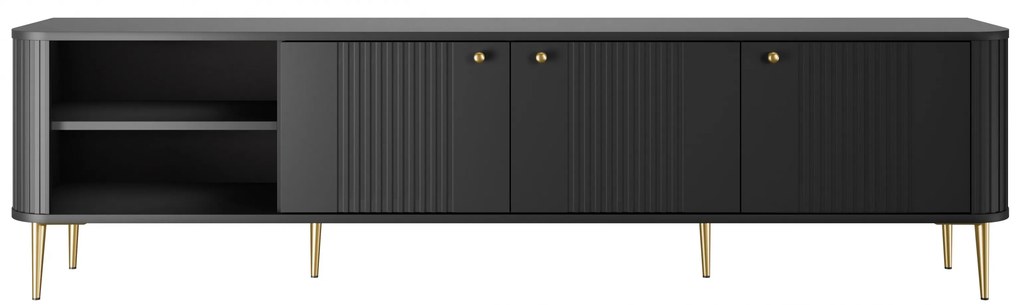 Comodă TV Vesper 3D 187 cm - negru / picioare aurii