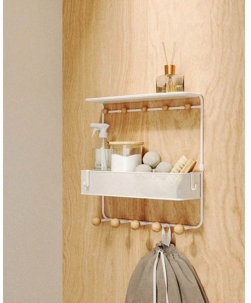 Cuier de perete alb/în culoare naturală cu raft din metal Estique – Umbra