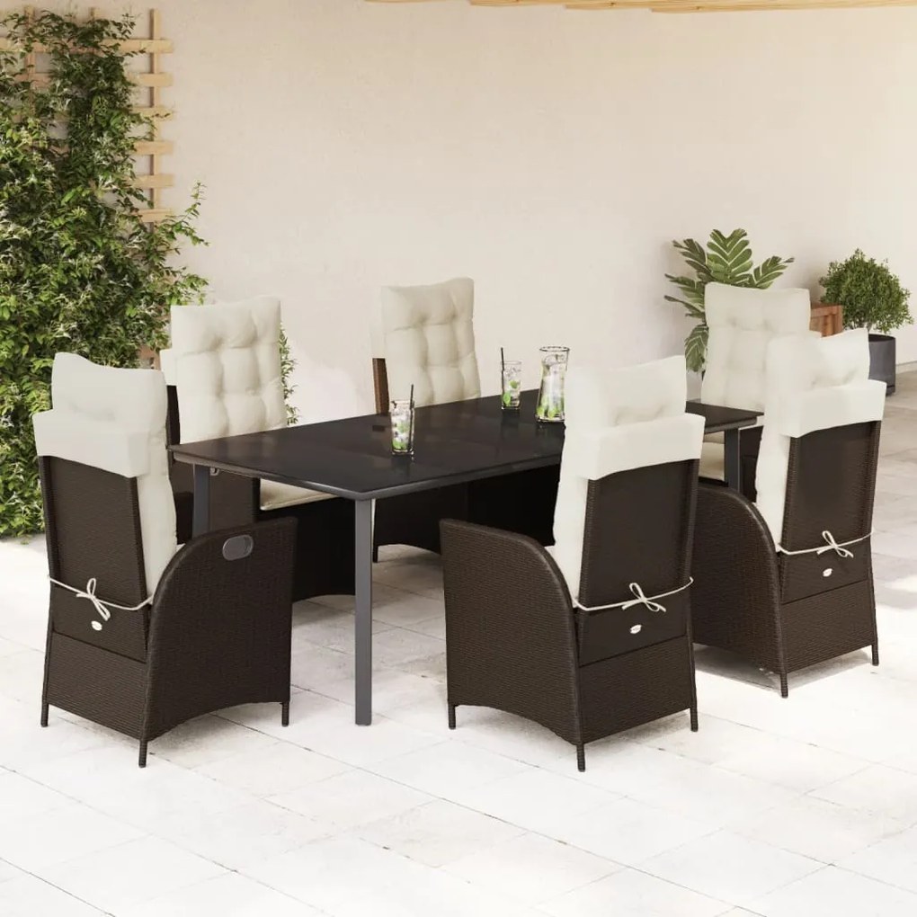 vidaXL Set mobilier de grădină cu perne, 7 piese, maro, poliratan