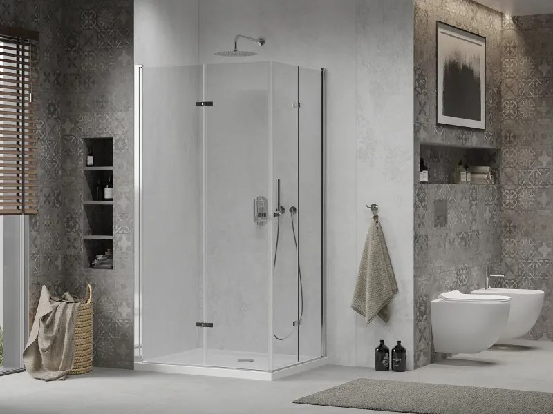 Mexen Lima Duo cabină de duș pliabilă 80 x 70 cm, transparentă, crom + cadă de duș plată - 856-080-070-01-02-4010