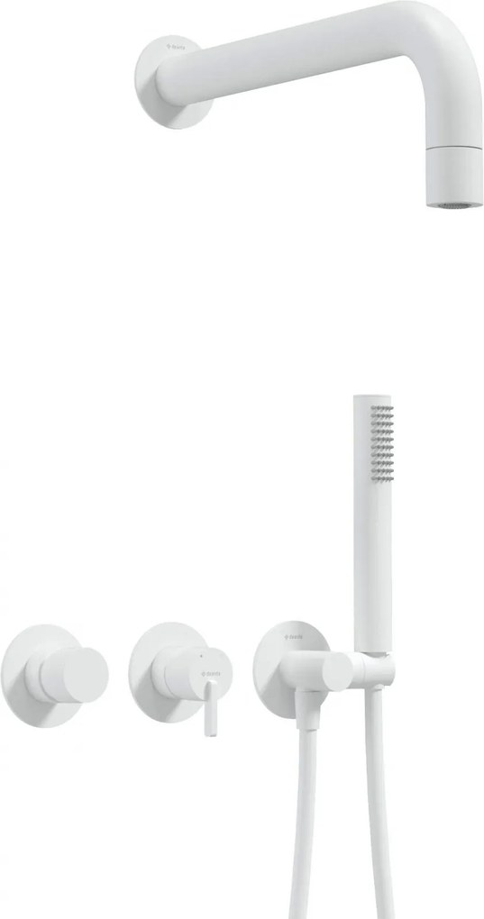 Set de dus incastrat, brat dus ploaie, para de dus si baterie, alb, Deante Silia Alb