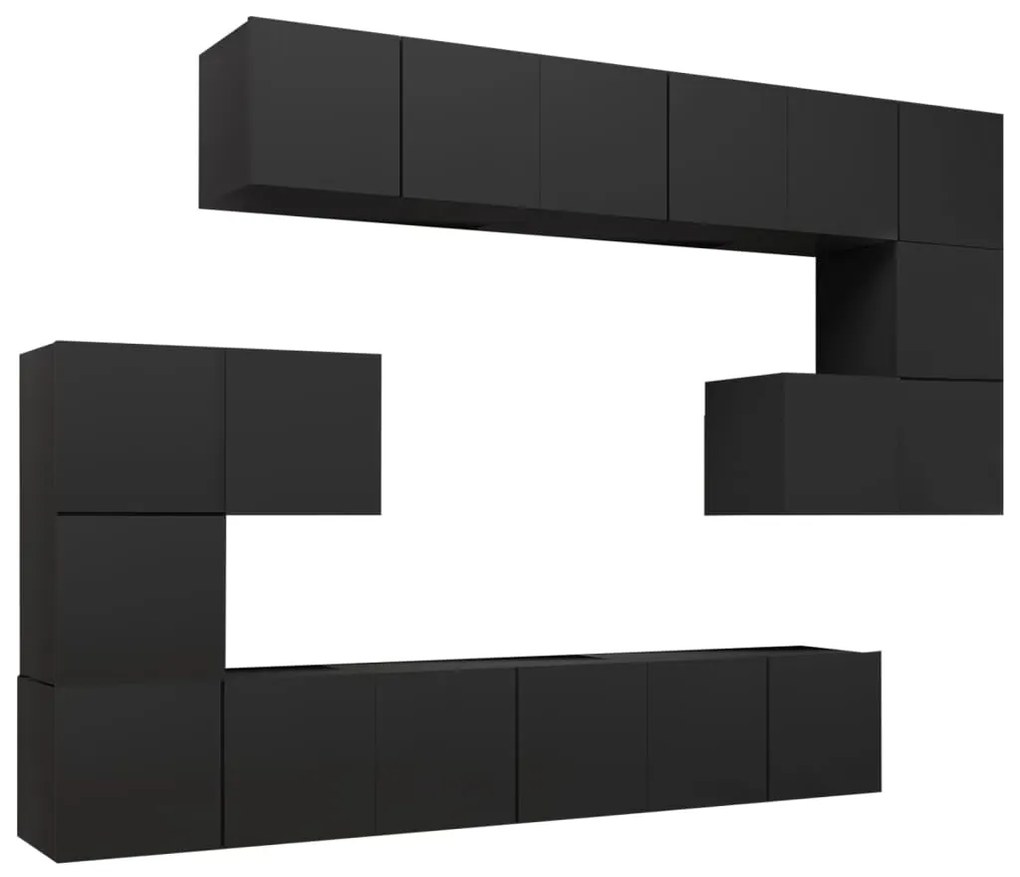 Set dulapuri TV, 10 piese, negru, PAL Negru, 60 x 30 x 30 cm, 1