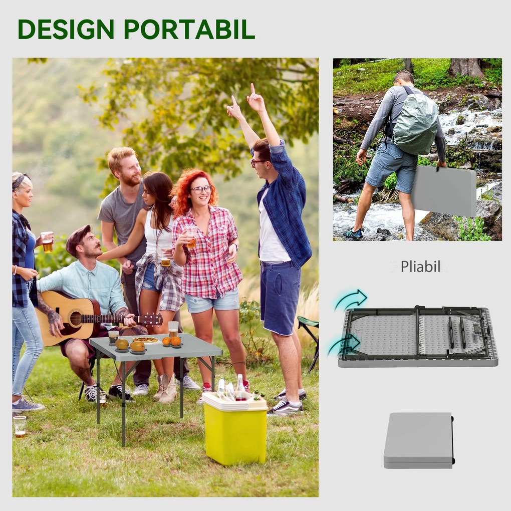 Outsunny Masă de Camping Pliabilă cu 2 Înălțimi Reglabile, 86x86x74 cm, Alb | Aosom Romania