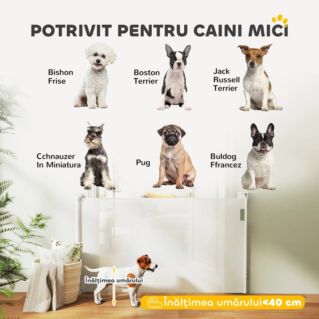 PawHut Gard Extensibil pentru Câini 0-144cm cu Blocare Automată, Alb | Aosom Romania