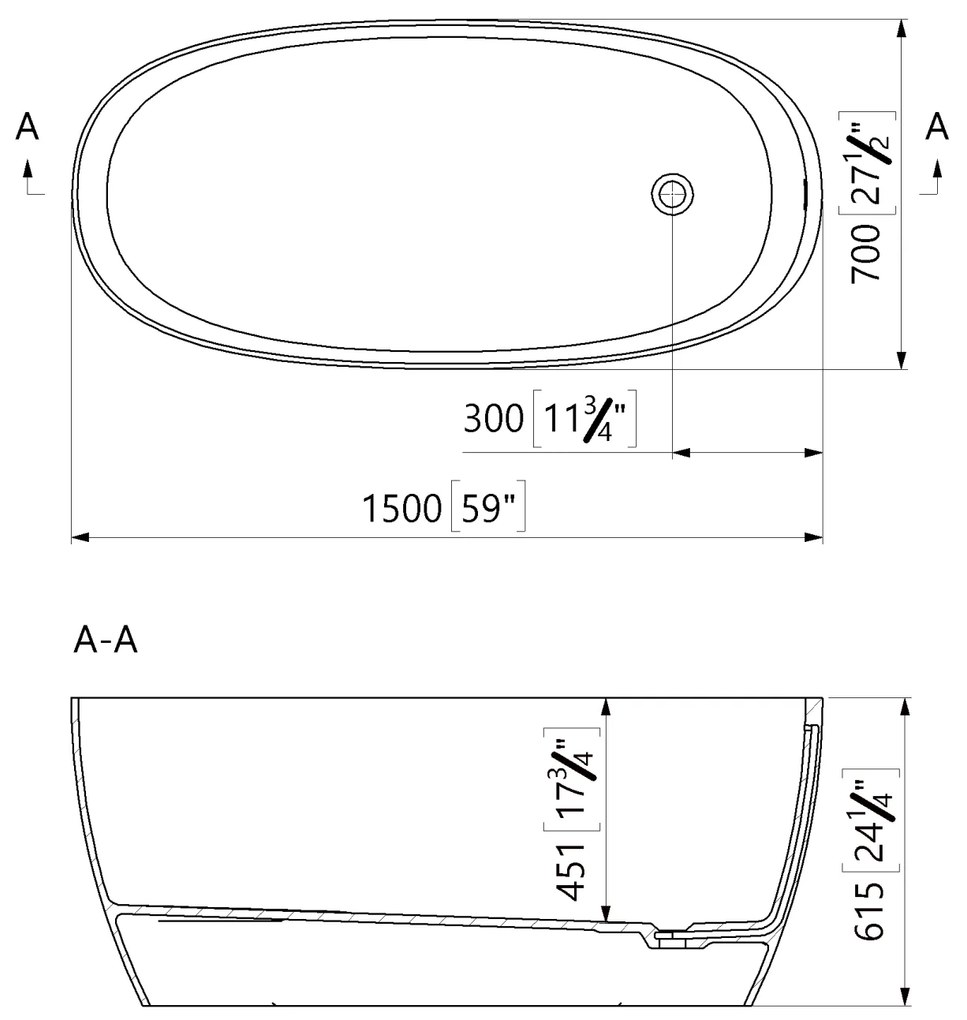 Cada de baie freestanding compozit 150x70, ovala, Foglia Cecilia