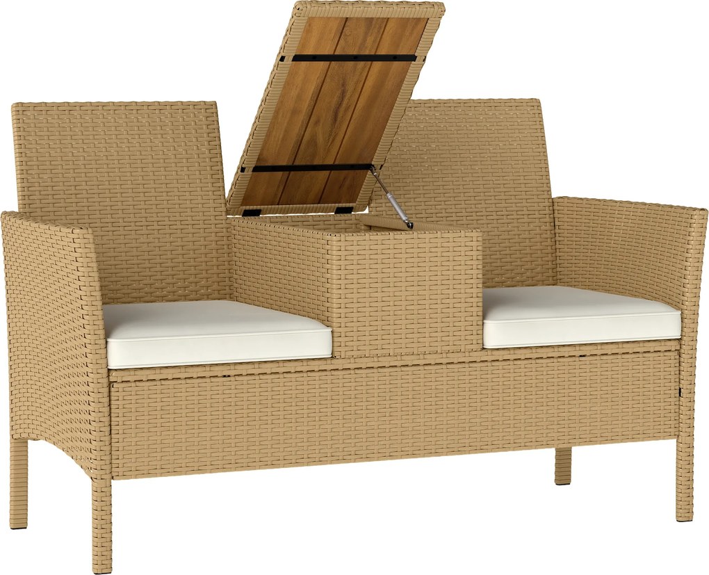 Outsunny Canapea Rattan Extensibilă, Depozitare Kaki | Aosom Romania