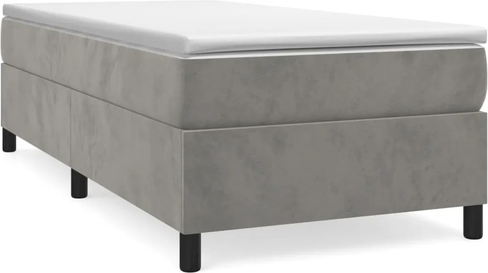 vidaXL Pat box spring cu saltea, gri deschis, 90x200 cm, catifea