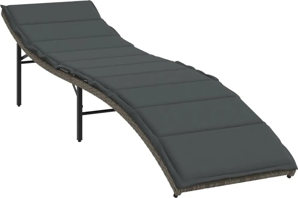 vidaXL Șezlong cu pernă, gri, 55x199x50 cm, poliratan