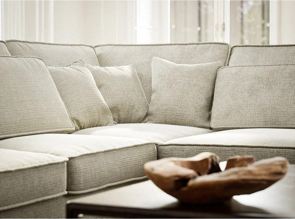 Colțar grej cu tapițerie din chenille (cu colț pe partea dreaptă/în formă de ”L”) Kirou – Maison de Rêve