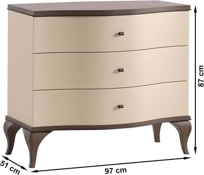 Comodă lemn masiv nuc Leona Crem-, 97 × 51 × 87 cm