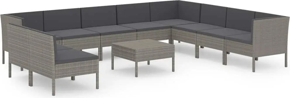 vidaXL Set mobilier de grădină cu perne, 11 piese, gri, poliratan