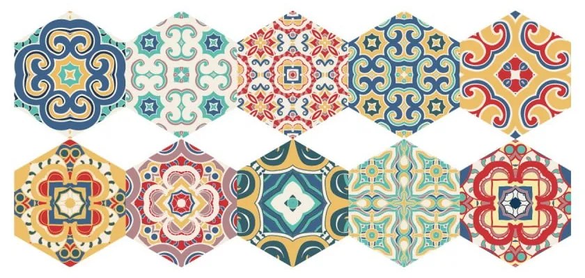 Set 10 autocolante de podea Ambiance Hexagons Lorena, 40 x 90 cm