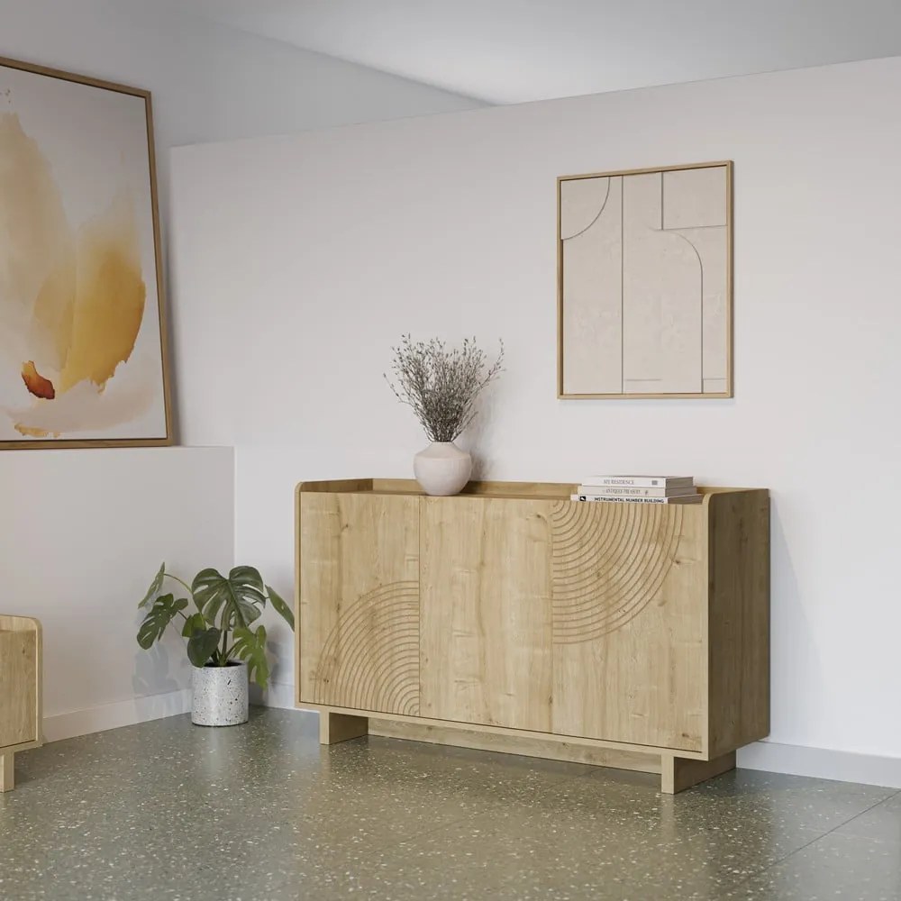 Comodă în culoare naturală cu aspect de lemn de stejar 140x80x40 cm Daira – Marckeric