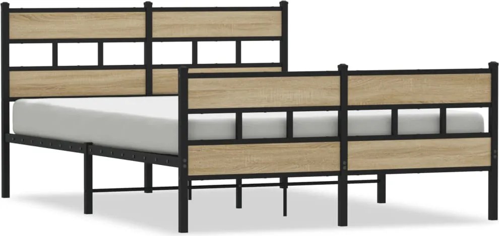vidaXL Cadru de pat metalic fără saltea, stejar sonoma, 140x200 cm