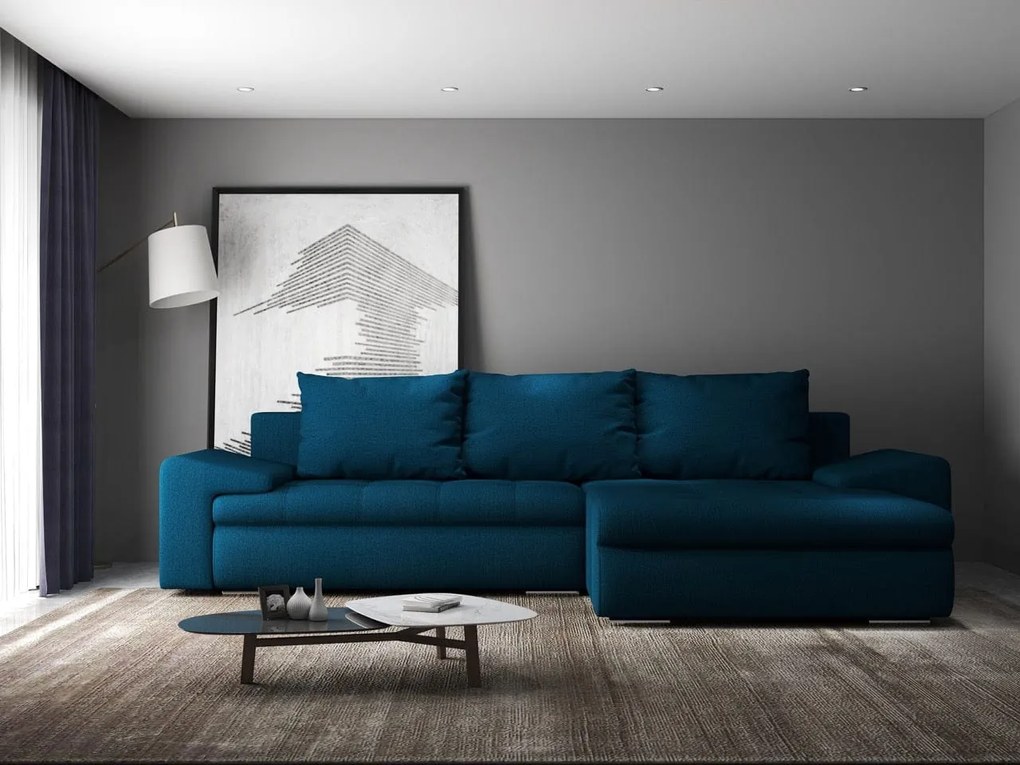 Colțar extensibil dumonde cu ladă de depozitare si sezut confortabil din spuma high-density, Leonardo Enjoy Petrol 260x185 cm II