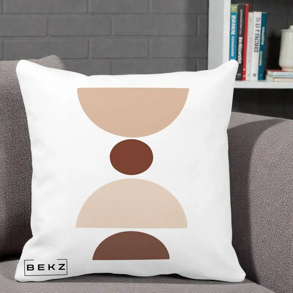 Perna Decorativa Geometric Boho Cerc si Boluri, 40x40 cm, Alba Mata, Husa Detasabila, Perna Inclusa, BEKZ®