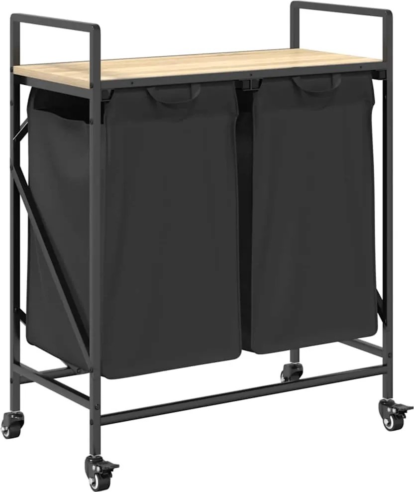 vidaXL Coș de rufe 2 compartimente cu roți stejar sonoma