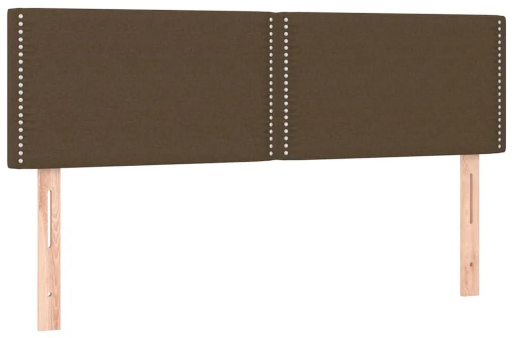 Pat box spring cu saltea, maro inchis, 140x200 cm, textil Maro inchis, 140 x 190 cm, Culoare unica si cuie de tapiterie
