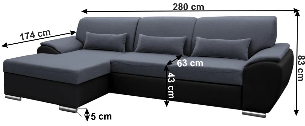Colțar Excelsa 2 (S) (negru piele ecologică + Gri închis Textil). 1028745