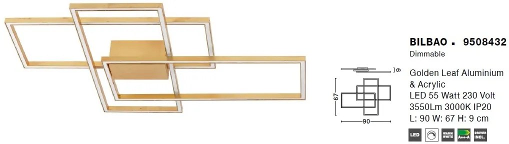 Lustra LED aplicata design modern geometric BILBAO 55W aurie NVL-9508432
